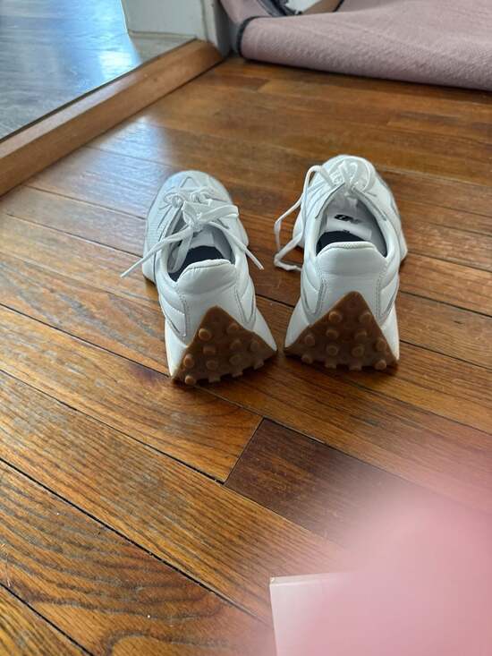 New Balance Women's 327 White Leather Sneakers with Gum Sole - Picture 3 of 4